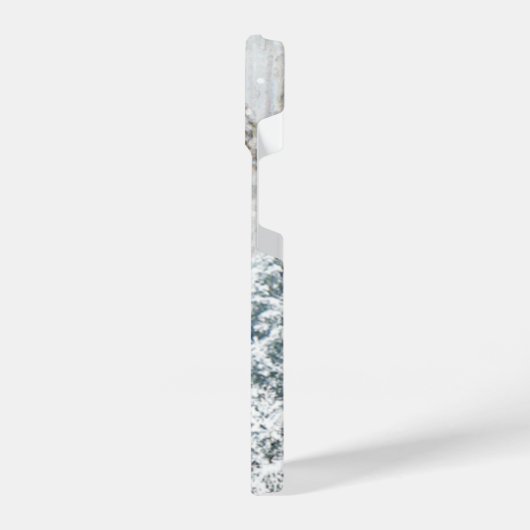 Red Cardinal Bird Winter Snow Frosty Trees Forest iPhoneケース (左側面)