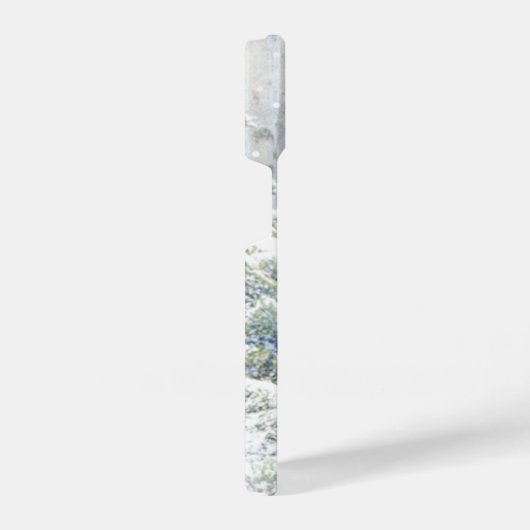 Red Cardinal Bird Winter Snow Frosty Trees Forest iPhoneケース (右側面)