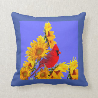 RED CARDINAL BIRD YELLOW SUNFLOWERS ART クッション
