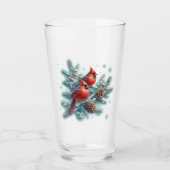 Red Cardinal Birds and Pine Christmas Glass Cup タンブラーグラス (正面)