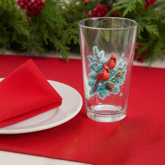 Red Cardinal Birds and Pine Christmas Glass Cup タンブラーグラス