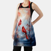 Red Cardinal Birds in a Misty Forest エプロン (インサイチュ)