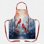 Red Cardinal Birds in a Misty Forest エプロン (正面)