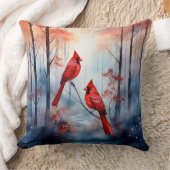 Red Cardinal Birds in a Misty Forest クッション (ブランケット)