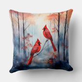 Red Cardinal Birds in a Misty Forest クッション (裏面)
