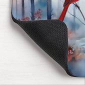 Red Cardinal Birds in a Misty Forest マウスパッド (コーナー)