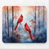 Red Cardinal Birds in a Misty Forest マウスパッド (正面)
