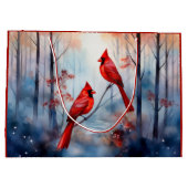 Red Cardinal Birds in a Misty Forest ラージペーパーバッグ (裏面)