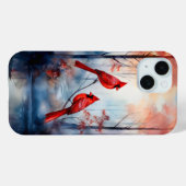 Red Cardinal Birds in a Misty Forest Case-Mate iPhoneケース (裏面 (横))