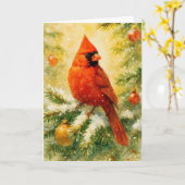 Red Cardinal Christmas カード (黄色い花)