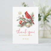 Red Cardinal Christmas Bouquet Personalized Text  サンキューカード (スタンド正面)