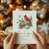 Red Cardinal Christmas Bouquet Personalized Text  サンキューカード
