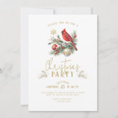 Red Cardinal Christmas Holly Bouquet Party Invite 招待状 (正面)