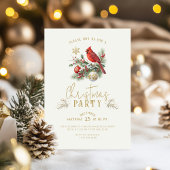 Red Cardinal Christmas Holly Bouquet Party Invite 招待状