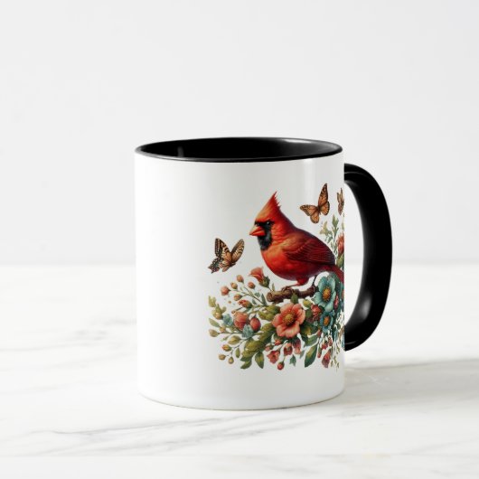 Red Cardinal Floral Ceramic Mug – 11oz マグカップ (正面右)