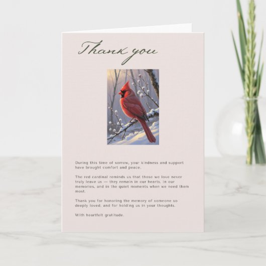 Red Cardinal Funeral Memorial Thank You Card サンキューカード (正面)