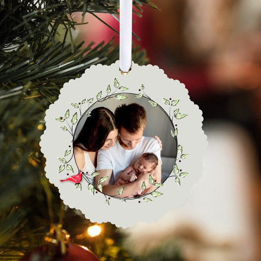 Red Cardinal Happy Holidays Custom Photo オーナメントカード