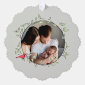 Red Cardinal Happy Holidays Custom Photo オーナメントカード (正面)