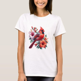 Red Cardinal & Hibiscus Vibrant Floral Bird Tシャツ