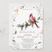 Red Cardinal Holly Berry Company クリスマス 招待状 (正面)