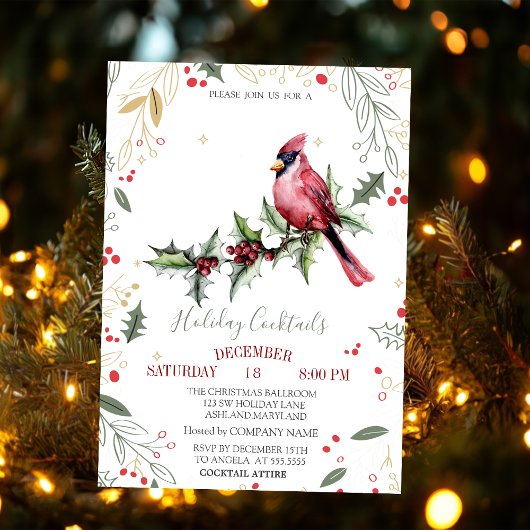 Red Cardinal Holly Berry Company クリスマス 招待状