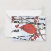RED CARDINAL IN WHITE BIRCHES WITH BERRIES  ノートカード (正面)