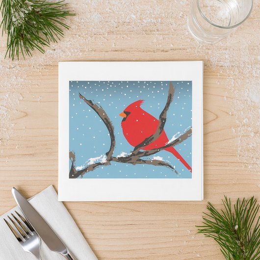 Red Cardinal On A Branch Paper Napkins スタンダードカクテルナプキン