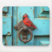 Red Cardinal On a Rusty Door Knocker マウスパッド (正面)
