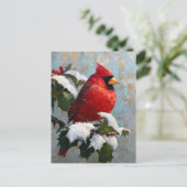 Red Cardinal on Snowy Holly ポストカード (スタンド正面)