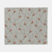 Red Cardinal Perched on a Tree Branch Fleece Blank フリースブランケット (正面(横))