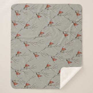 Red Cardinal Perched on a Tree Branch Sherpa Blank シェルパブランケット