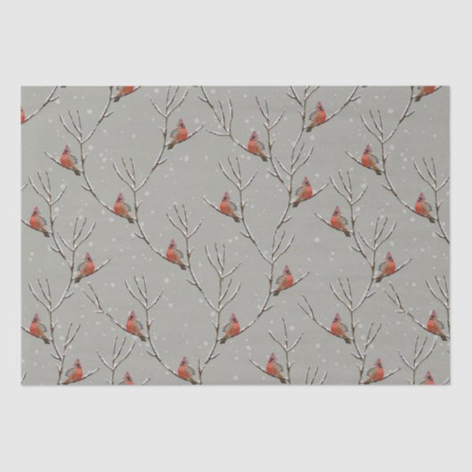 Red Cardinal Perched on a Tree Branch Tissue Paper 薄葉紙 (正面)