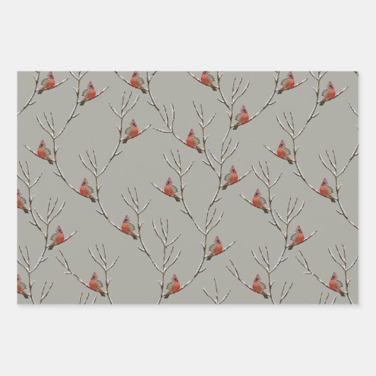 Red Cardinal Perched on a Tree Branch Wrapping Pap ラッピングペーパーシート (正面3)