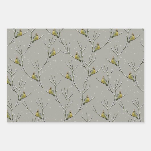 Red Cardinal Perched on a Tree Branch Wrapping Pap ラッピングペーパーシート (正面2)