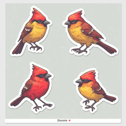 Red Cardinal & Songbird Set for Scrapbooking gifts シール (シート)