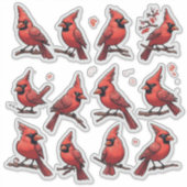 Red Cardinal Sticker Set – Cute Songbird Decor シール (正面)