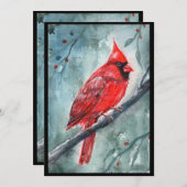 Red cardinal watercolor design by Renee Lavoie シーズンカード (正面/裏面)