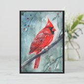 Red cardinal watercolor design by Renee Lavoie シーズンカード (スタンド正面)