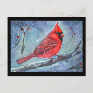 Red cardinal watercolor design by Renee Lavoie ポストカード