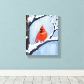 Red Cardinal | Winter Holiday Watercolor Painting キャンバスプリント (インサイチュ (ウッドフロア))