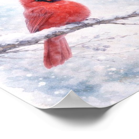 Red Cardinal Winter Watercolor Art Print  ポスター (角)