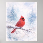 Red Cardinal Winter Watercolor Art Print  ポスター (正面)