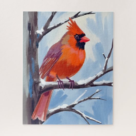 Red Cardinal Winter Watercolor Painting ジグソーパズル (縦)