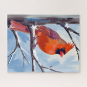 Red Cardinal Winter Watercolor Painting ジグソーパズル (横)