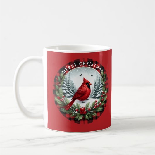 Red Cardinal with Holly Berries コーヒーマグカップ (左)