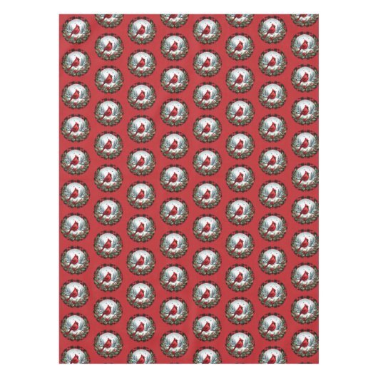 Red Cardinal with Holly Berries テーブルクロス (正面)