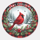 Red Cardinal with Holly Berries ラウンドシール (正面)