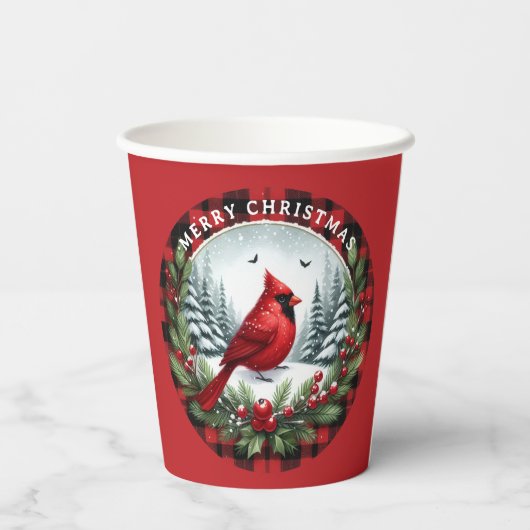 Red Cardinal with Holly Berries 紙コップ (裏面)
