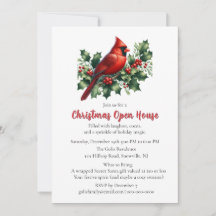 Red Cardinal with Holly Christmas  Open House 