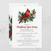 Red Cardinal with Holly Christmas  Open House  招待状 (正面/裏面)